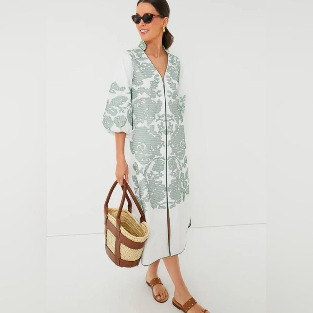 Hyacinth House Floral Green and White Caftan